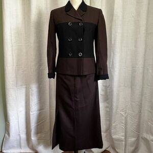 Vintage M.T. Morgan Taylor 2 PC Brown Wool  Suit Blazer Skirt‎ Women's Size 6